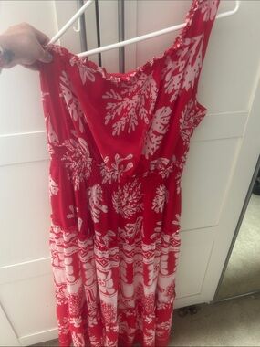 Taylor Red and White One-Shoulder Maxi Dress